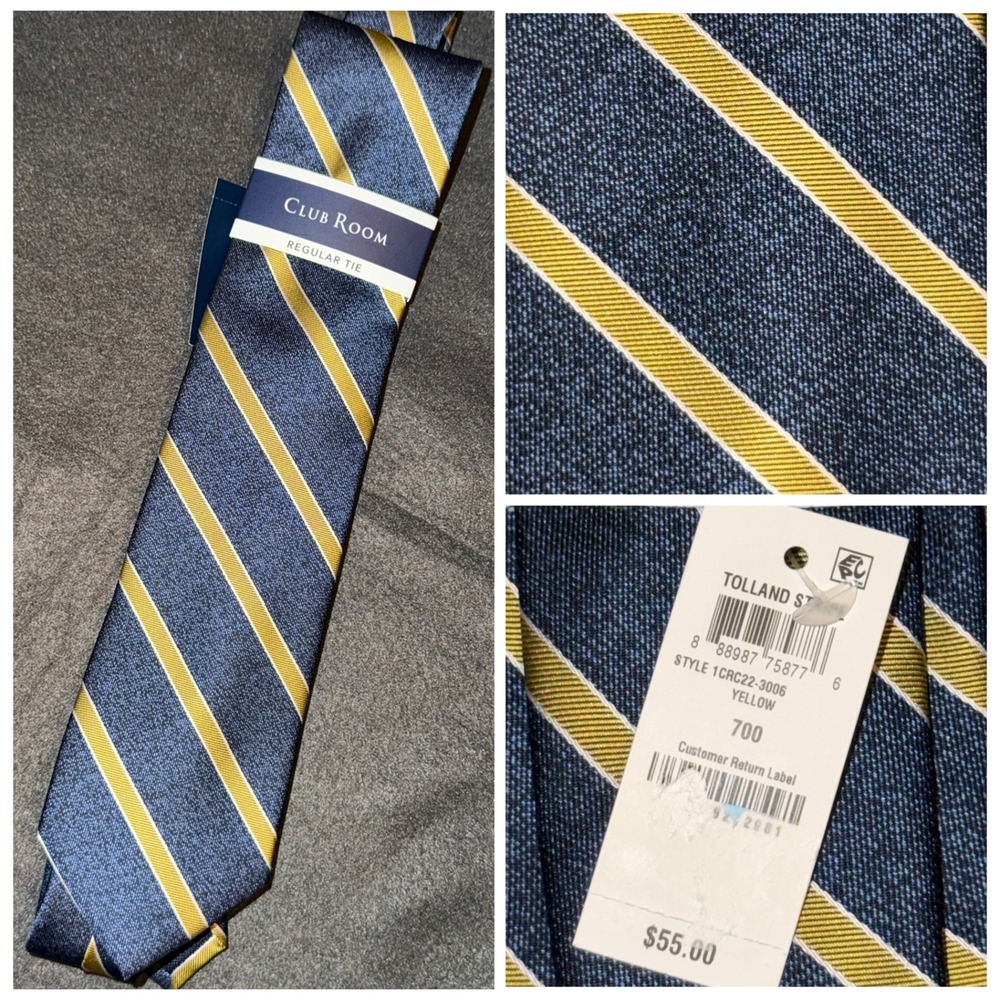 Club Room Mens Tolland Stripe Regular Tie Navy Blue Yellow 1CRC22-3006 NEW